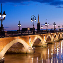 Night view on The Pont de pierre in Bordeaux