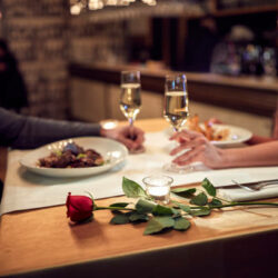 Couple have romantic evening in restaurant